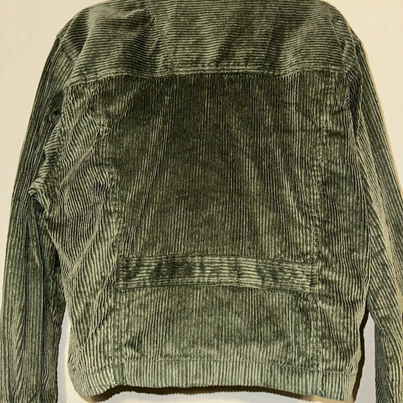 VTG‎ Y2K Green corduroy zip up jacket 90’s 2000’s Grunge Cropped Kurt Cobain L - Picture 8 of 11